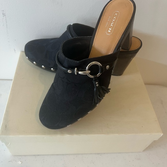 Coach Black Chunky Heel Mules 3 inch heel - Picture 2 of 6